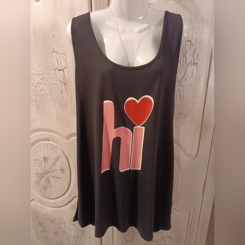 Hi !! Fun Tank Top with Red Heart and Pink 'hi'